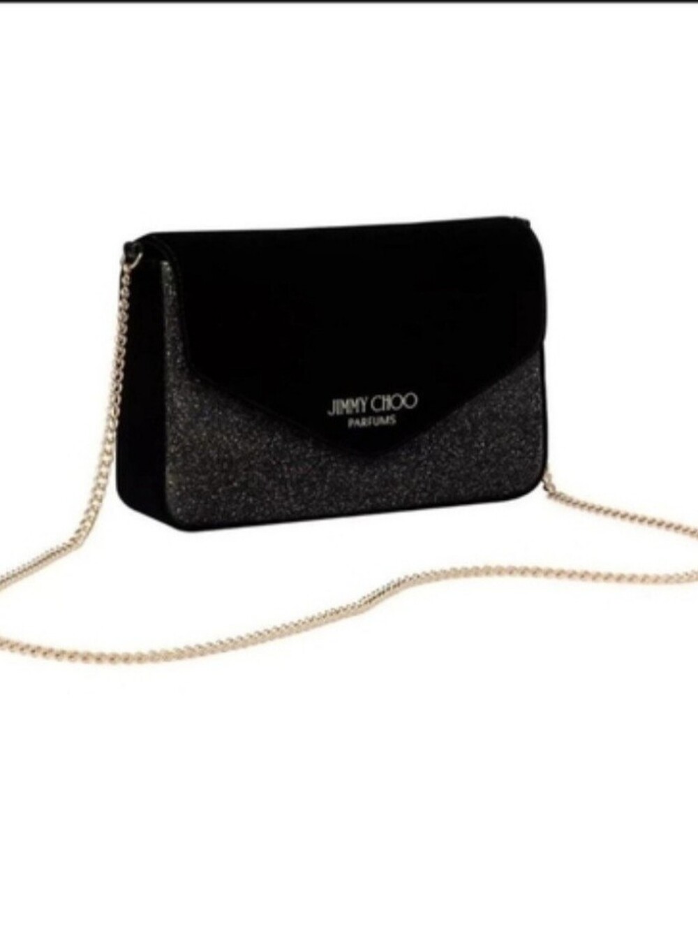Jimmy Choo Black Glitter Crossbody with Gold Chain